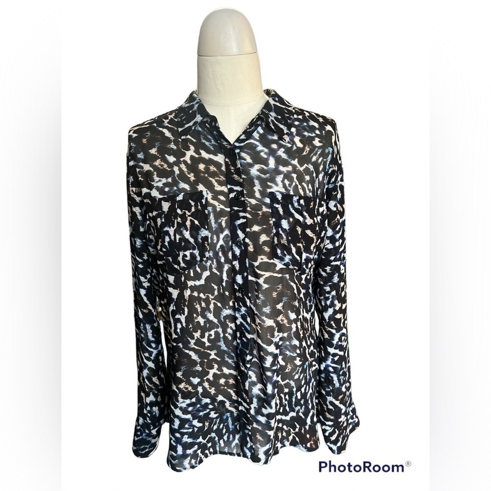 guess sheer XL animal print blouse